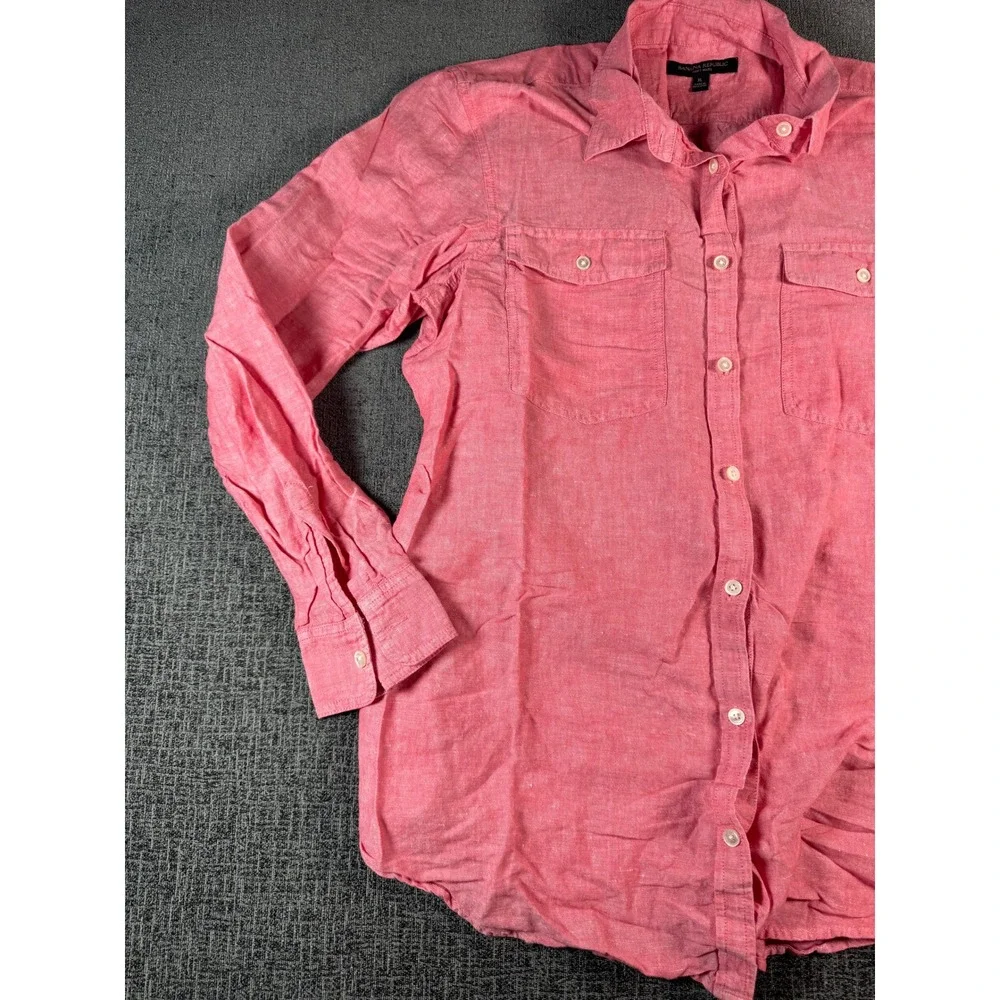 Banana Republic Soft Wash Coral Pink Button Up Shirt Mens XL Long Sleeve‎ Pocket
